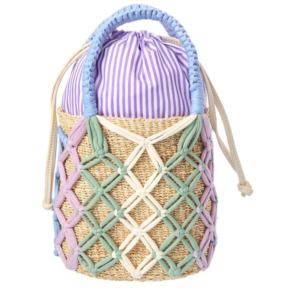 Rafé Michelle Straw Bucket Tote, Purple